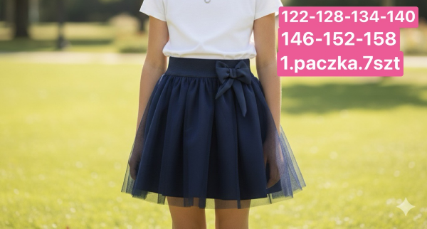 Spódnice dziewczęce Roz 122-158, 1 kolor Paczka 7 szt